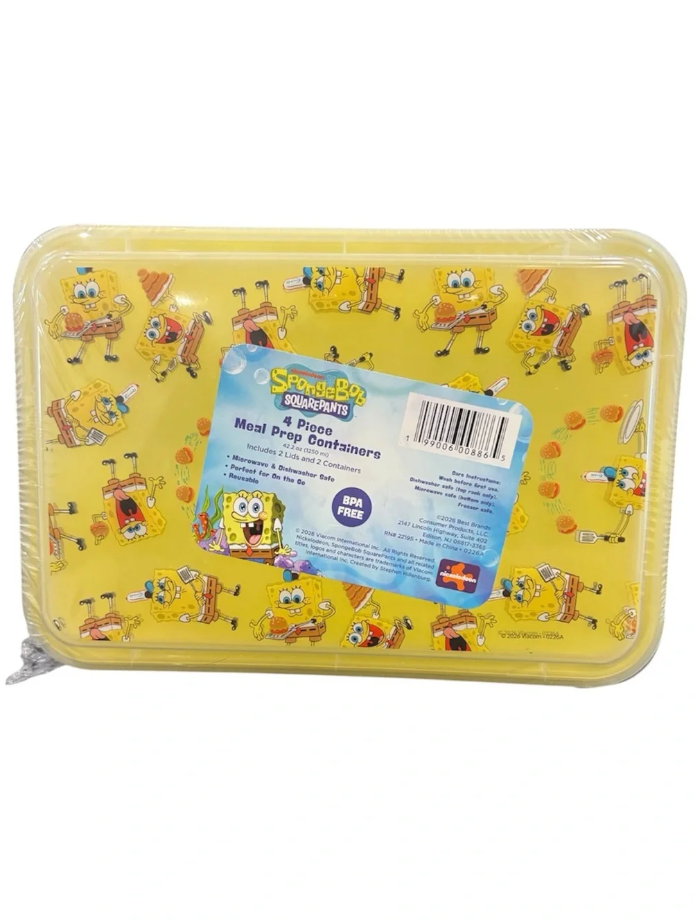 SpongeBob SquarePants Yellow Meal Prep Container 2pk NEW